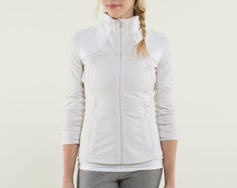 Lululemon Forme jack met volledige ritssluiting gingham plaid dune wit maat 6 Sportkleding