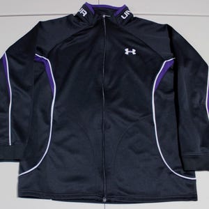 Mens Under Armour UA Loose Full Zip Track Jacket Medium Black Purple 2 Pockets