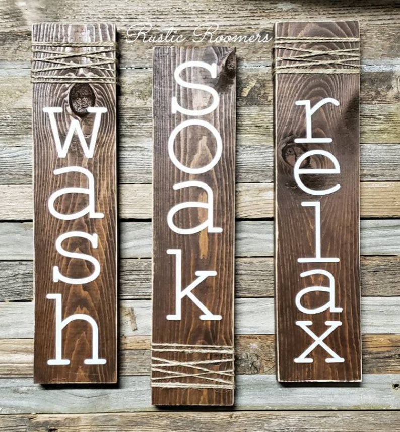 Rustic Bathroom Signs Wash Relax Soak Bath Signs Rustic Wall Etsy