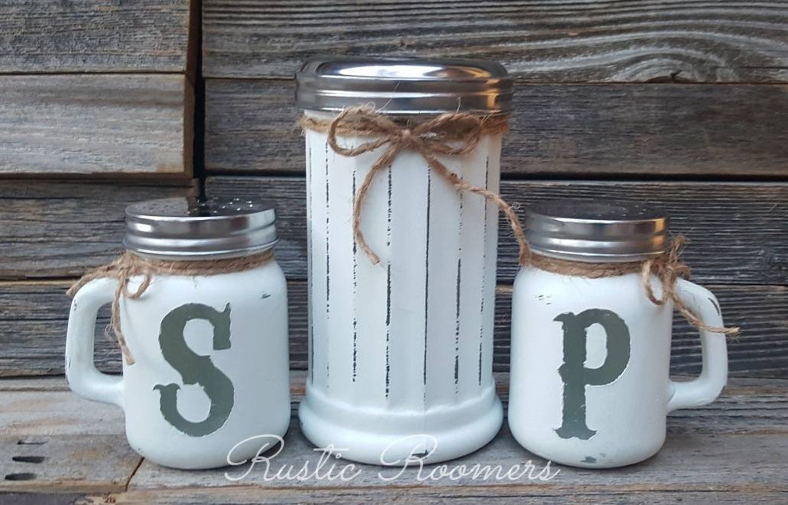 Rustic Mason Jar Salt / Pepper / Sugar Set Farmhouse Decor Etsy