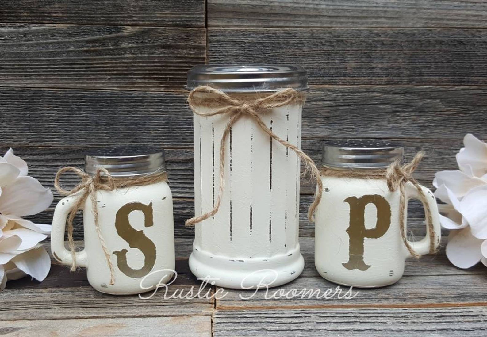 Rustic Mason Jar Salt / Pepper / Sugar Set Farmhouse Decor Etsy