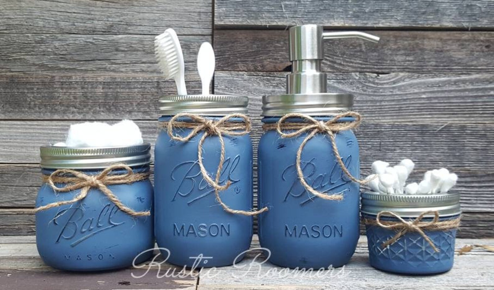4 Piece Bathroom Mason Jar Set Etsy