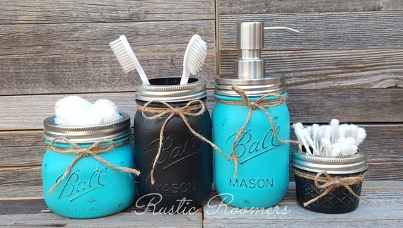 4 Piece Bathroom Mason Jar Set | Etsy
