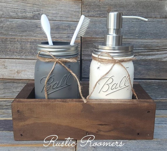 Mason Jar Box Sink Set Mason Jars Rustic Decor Mason Jar Etsy