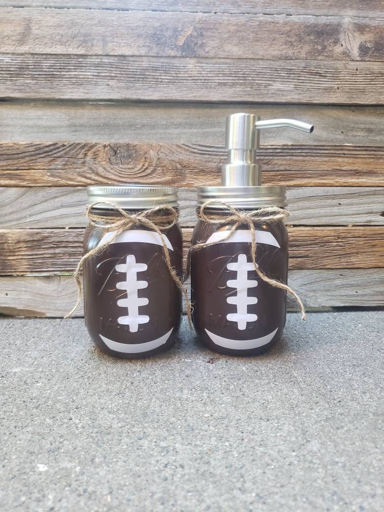 Rustic Football Bathroom Decor Tarros de mason pintados 2 Etsy España