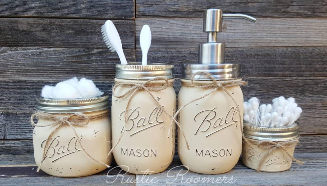 4 Piece Bathroom Mason Jar Set | Etsy