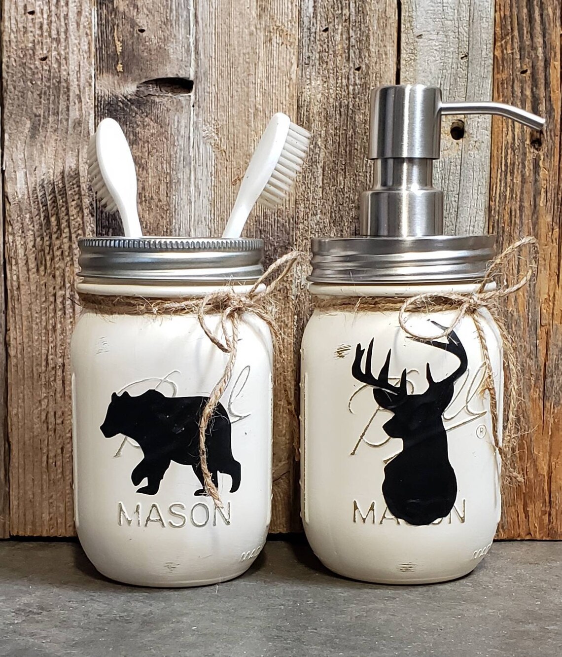 Rustic Bathroom Decor Painted Mason Jars Mason Jar Shabby - Etsy