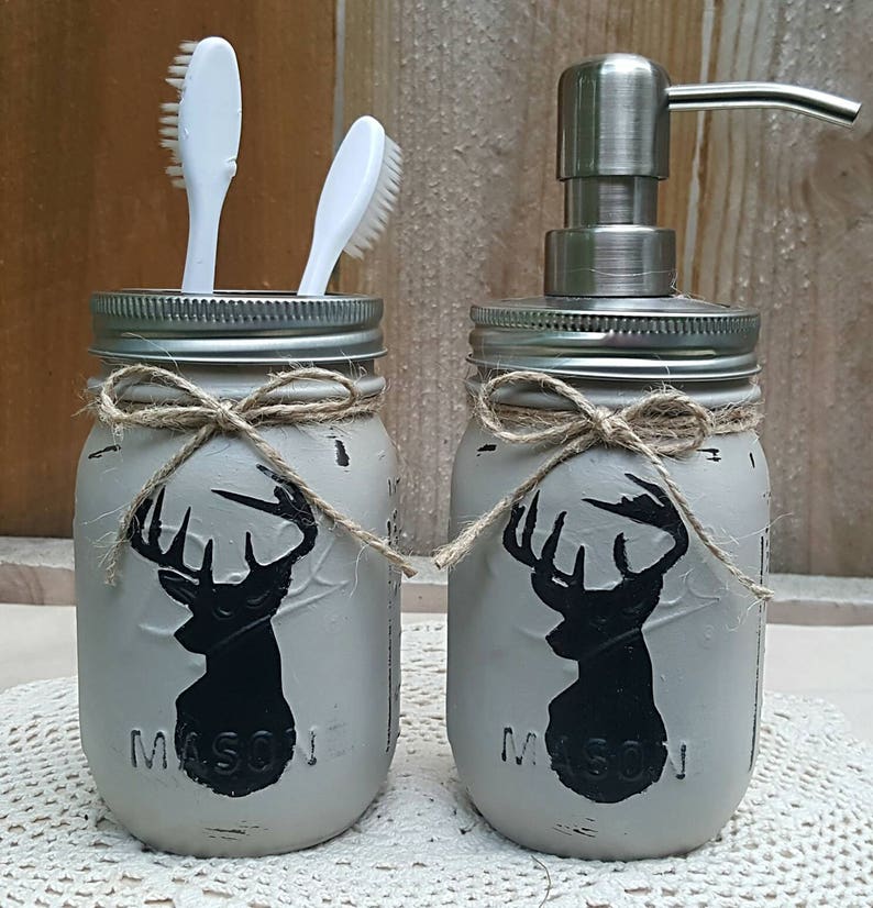 Rustic Bathroom Decor Painted Mason Jars Mason Jar Shabby Etsy