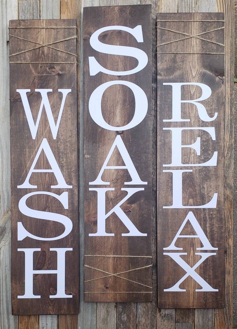 Rustic Bathroom Decor Rustic Wall Decor Set Of Three 24 Rustic Bathroom Signs Farmhouse Wall Decor, Wash Relax Soak Bath Signs