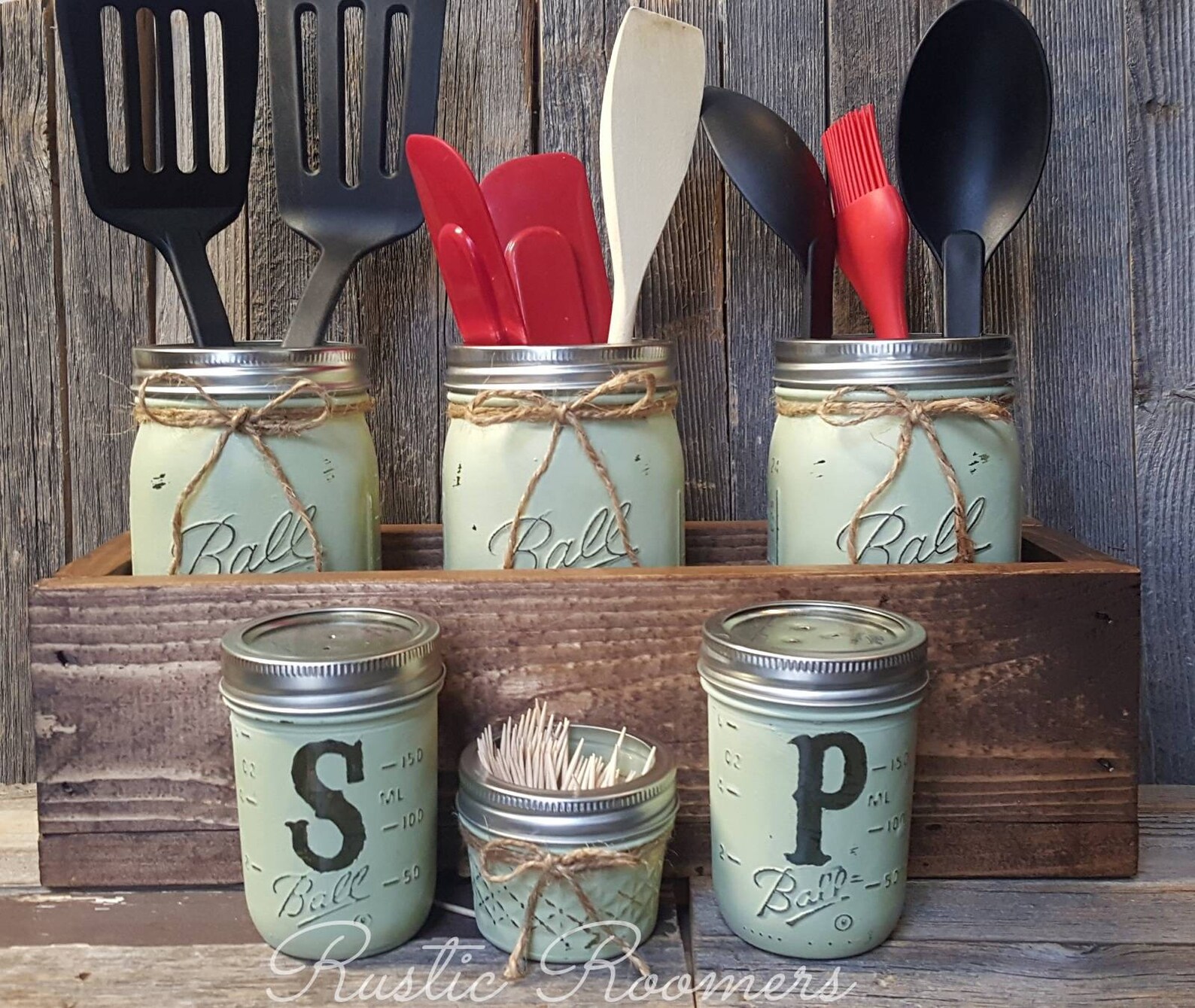 Planter Box Mason Jar Kitchen Set Etsy