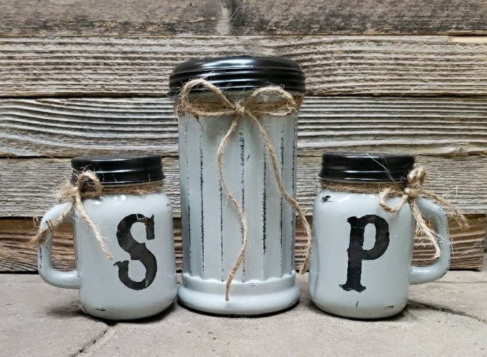 Rustic Mason Jar Salt / Pepper / Sugar Set Farmhouse Decor Etsy