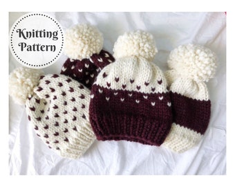 Knit Beanie Pattern // Knitted Hat Pattern // Knitting Pattern // Chunky Hat Pattern // Knitted Hat // Handmade Beanie // Unisex Hat Pattern