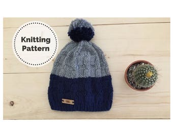 Knit Beanie Pattern // Knitted Hat Pattern // Knitting Pattern // Knitted Hat // Two Tone Beanie // Handmade Beanie // Unisex // PDF Pattern