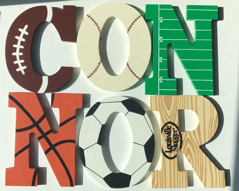Sports themed wooden letters Etsy