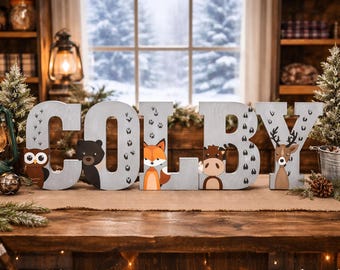 Hand Painted Woodland Animal Name Letters, Personalized Baby Nursery Decor