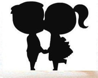 Engagement Cake Topper, Wedding, Acrylic Black or White, Gold or Silver Mirror, Kissing Kids by VividLaser