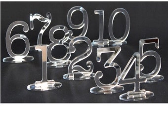 7.5cm Table Number SET, Wedding, Cafe, 1 Sided SILVER, Mirror, Freestanding with bases by VividLaser-A