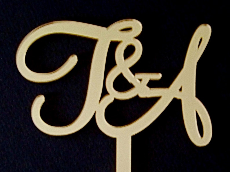 Initial Wedding Cake Topper, Bride & Groom Initials Cake Topper, Engagement, Gold,Silver Mirror, Black or White, Acrylic by VividLaser image 6
