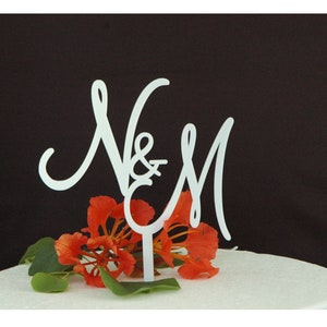 Initial Wedding Cake Topper, Bride & Groom Initials Cake Topper, Engagement, Gold,Silver Mirror, Black or White, Acrylic by VividLaser image 5