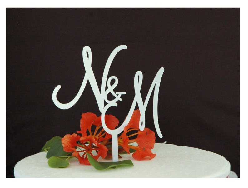 Initial Wedding Cake Topper, Bride & Groom Initials Cake Topper, Engagement, Gold,Silver Mirror, Black or White, Acrylic by VividLaser image 5