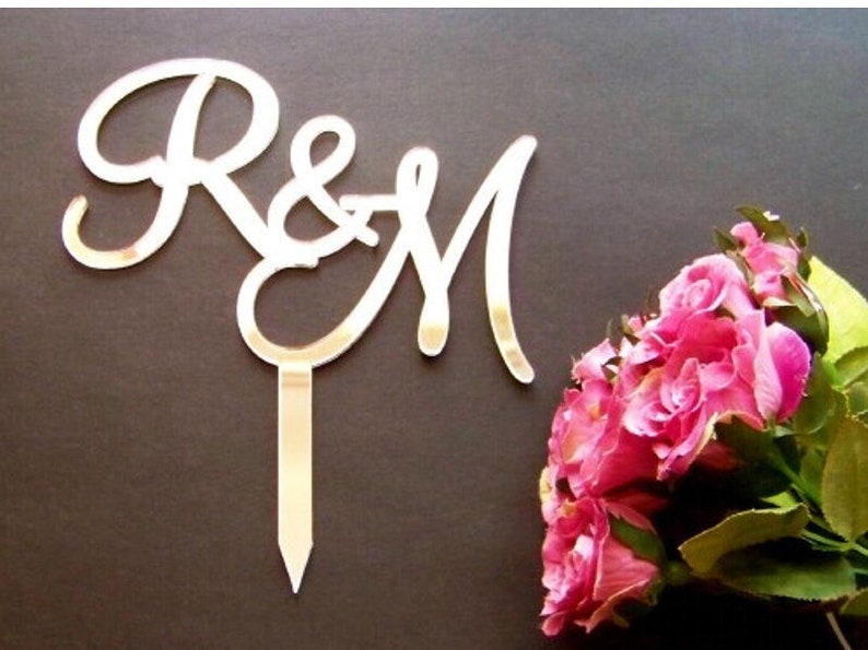 Initial Wedding Cake Topper, Bride & Groom Initials Cake Topper, Engagement, Gold,Silver Mirror, Black or White, Acrylic by VividLaser image 1