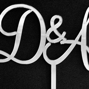 Initial Wedding Cake Topper, Bride & Groom Initials Cake Topper, Engagement, Gold,Silver Mirror, Black or White, Acrylic by VividLaser image 4