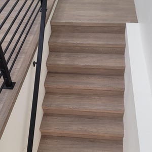 Flush Stair Nosing & Treads - Made from Laminate Plank, Hybrid, Resilient Flooring or EVP with extruded core - Custom Made from Flooring