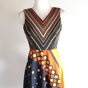 Vintage 1970s multicolour printed sleeveless dress small size