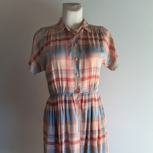 Horrockses Fashions vintage 1980s pastel colours plaid summer dress size 38