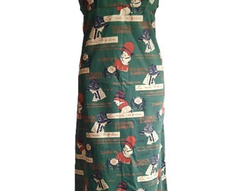 1960s Polly Peck Vintage Halter Dress, Green Novelty Print, Open Back Small Size