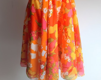 Vintage 1970s colourful orange yellow floral skirt size 36