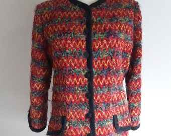 Jean Louis Scherrer Couture Paris vintage 2000 multicolore zig zag imprimé veste blazer taille 38/40