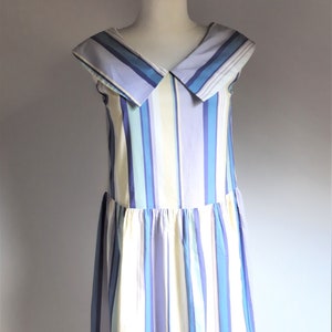 Laura Ashley vintage 1980s 1990s pastel colours striped sleeveless sailor collar dress medium size