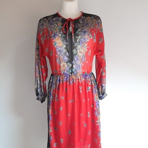 Jean Allen vintage 1970s 1980s multicolour floral dress small/medium size