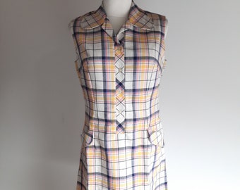 Vintage 1970s multicolour plaid sleeveless dress medium/large size