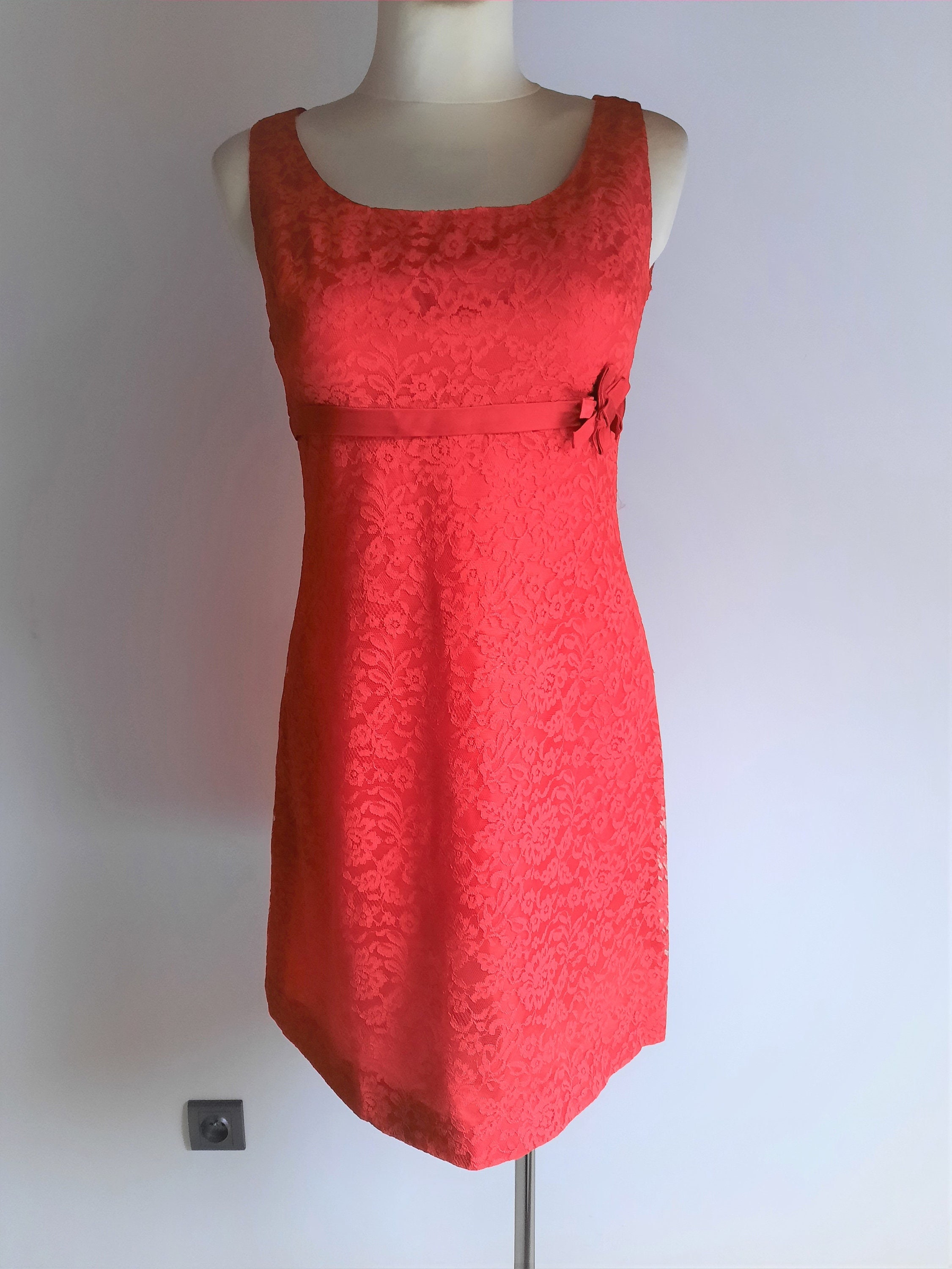 Berkertex Amanuella Vintage 1960s Red Lace Sleeveless Cocktail Mod Dress Small Size Etsy UK