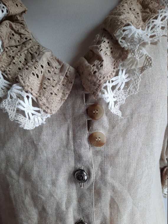 Vintage 1990s beige linen crochet lace broderie a… - image 6
