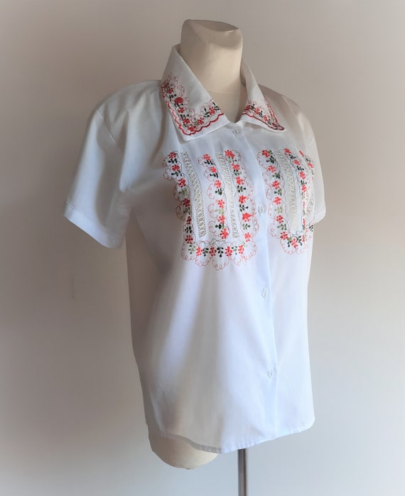 Vintage 1980s 1990s white red embroidered floral … - image 5