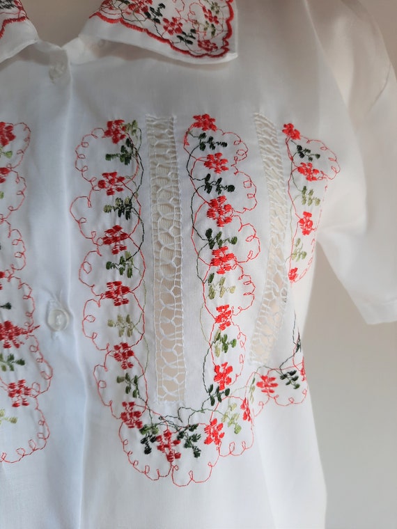 Vintage 1980s 1990s white red embroidered floral … - image 3