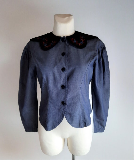 Renato Nucci vintage 1990s navy blue velvet embro… - image 1