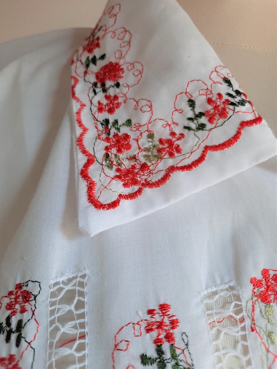 Vintage 1980s 1990s white red embroidered floral … - image 7