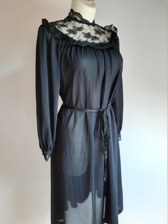 Horrockses Fashions vintage 1970s black lace high… - image 8