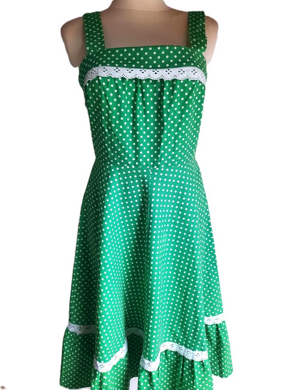 Vintage 70s Green Polka Dot Dress, Broderie Anglaise Ruffle, Boho Style (size 36/38) - Etsy Vintage 70s Green Polka Dot Dress, Broderie Anglaise Ruffle, Boho Style (size 36/38) - Etsy