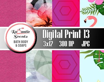 Pink Flamingo Paradise Digital Prints Summer Designs Tropical Theme Nature Printables Easy Floral Design Digital Stationary Card Making 3x12