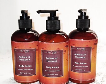 Lotion Ambers of Romance, Custom Make Your Own Body Lotion ROMANTIC SCENTS Soothing Shea Butter Honey Emollients, Natural Skincare, 1 Bottle