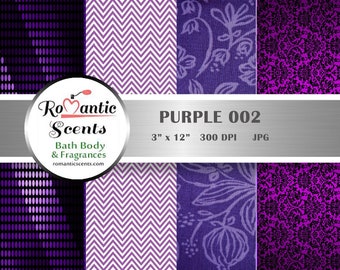 Baroque Digital Print Purple Printable Label Soap Wrapper 3x12, Seamless Digital Paper Floral Bookmarks, Digital Collage 4 Patterns