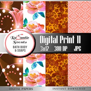 Galactic Floral Cosmic Waves, Card Making Clipart, Repeating Star Pattern Cigar Band Soap Label Set 4 Sticker Geometric Lunar Clipart 3x12