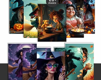 Paquete de 43 imágenes de brujas PNG, imágenes prediseñadas de brujas y brujería PNG, imágenes de brujas de Halloween PNG, diseño de Halloween, paquete de Halloween