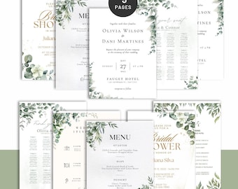 Paquete de boda de lujo verde y blanco / Elegante conjunto de invitaciones de boda / Suite de boda imprimible / Reserva la fecha, RSVP, menú, itinerario, etc.