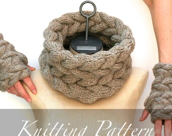 Cabled Cowl and Mitts Knitting Pattern – Winter Accessories (PDF Pattern)